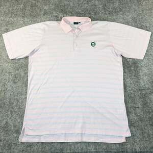 Fairway & Greene Men's Pink and Light Blue Striped Short Sleeve Golf Polo Shirt
